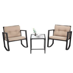 Outdoor Bistro Set Rocking 3 Piece Patio Set Rattan Chair