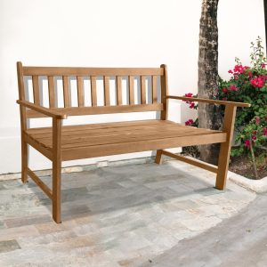 Outdoor Patio Bench Wood Garden Bench with Armrests Sturdy Front Porch Chair